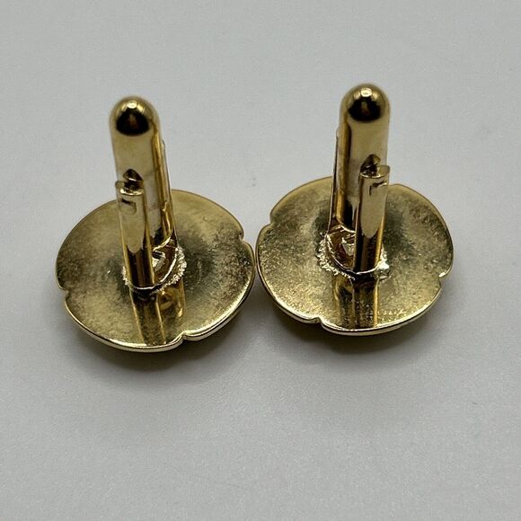 Tiger Eye Cuff Links Brown Gold Tone Round Unsigned - Picture 2 of 9